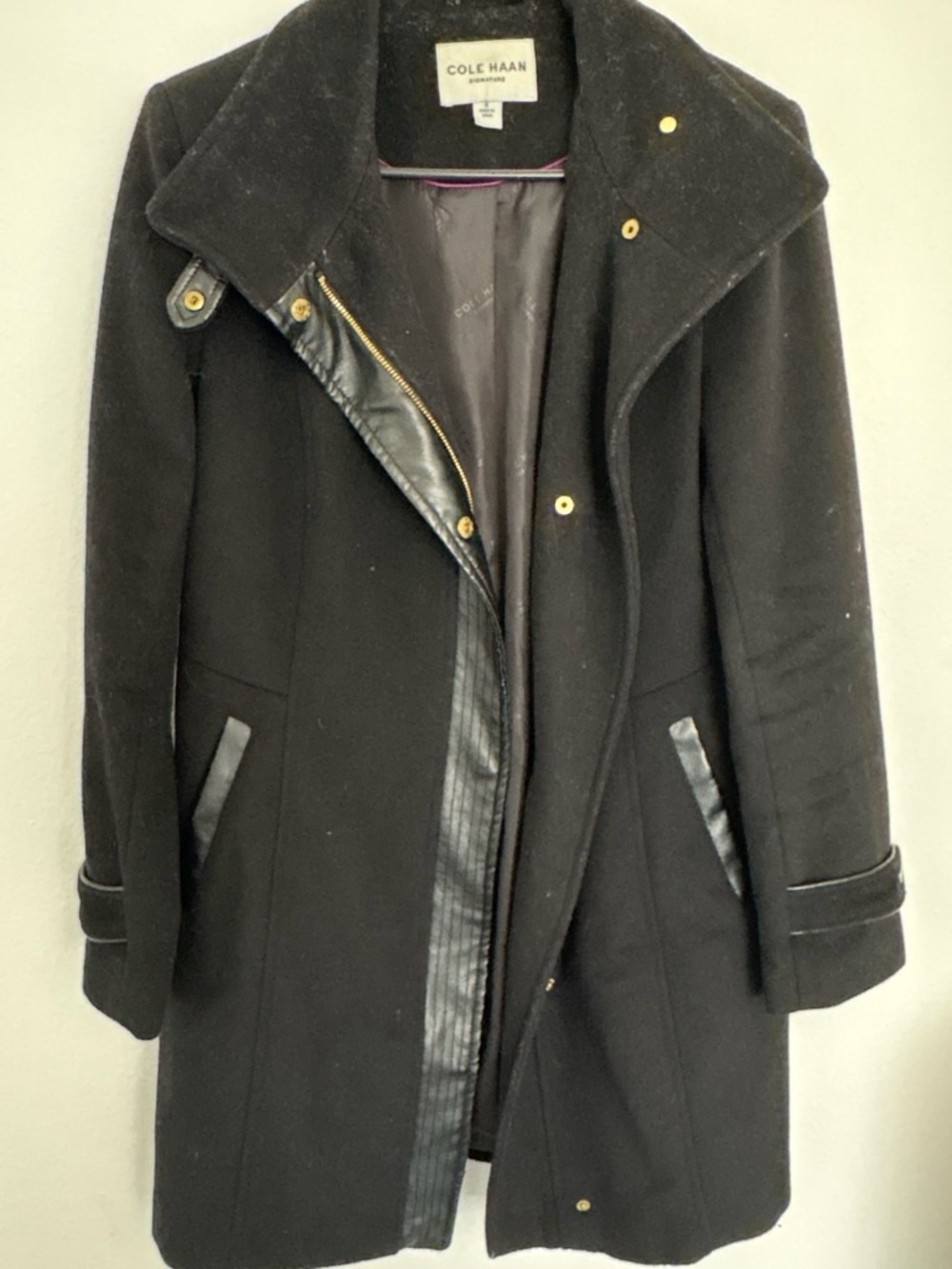 Cole Haan Signature Vintage Women's Black Wool Blend Coat Zipper